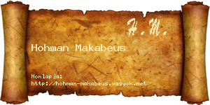 Hohman Makabeus névjegykártya